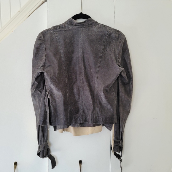 Plein Sud Faycal Amor Black Leather Jacket Top Combo Size 8 Grey Buckle Designer - Picture 5 of 14